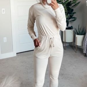 Revolve jumpsuit neutral cream